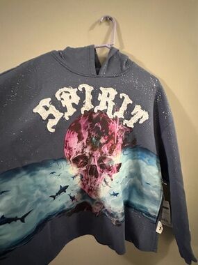 Voyage Studio Men's Spirit Graphic Hoodie Sweater - Navy with Pink Skull